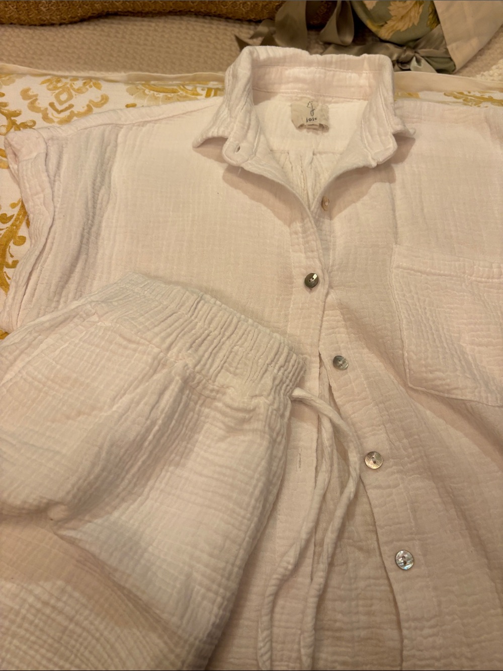 Joie woman’s white Cotton Button-Down Shirt and shorts
